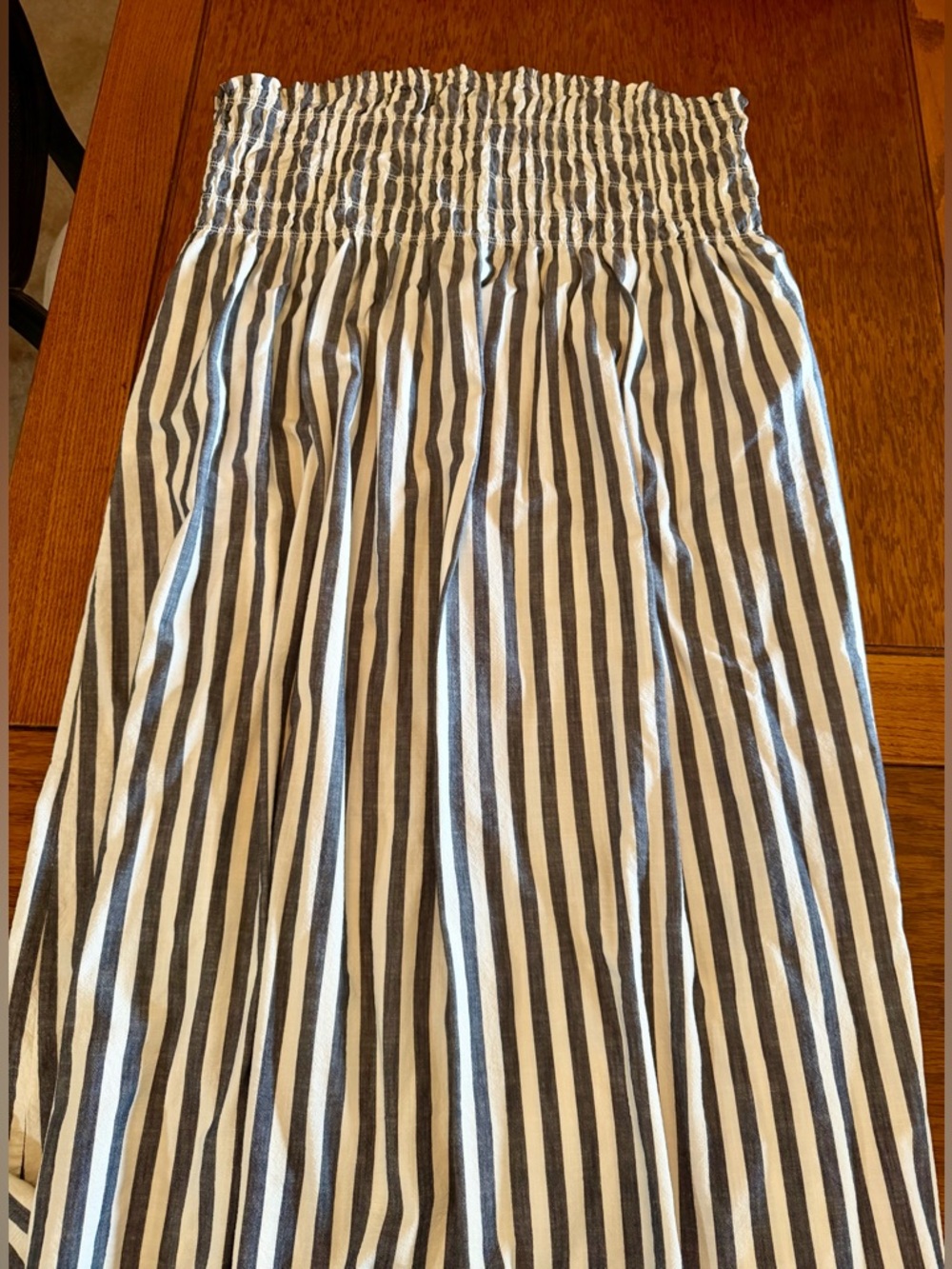 Strapless Grey and White Vertical Stripe Dress